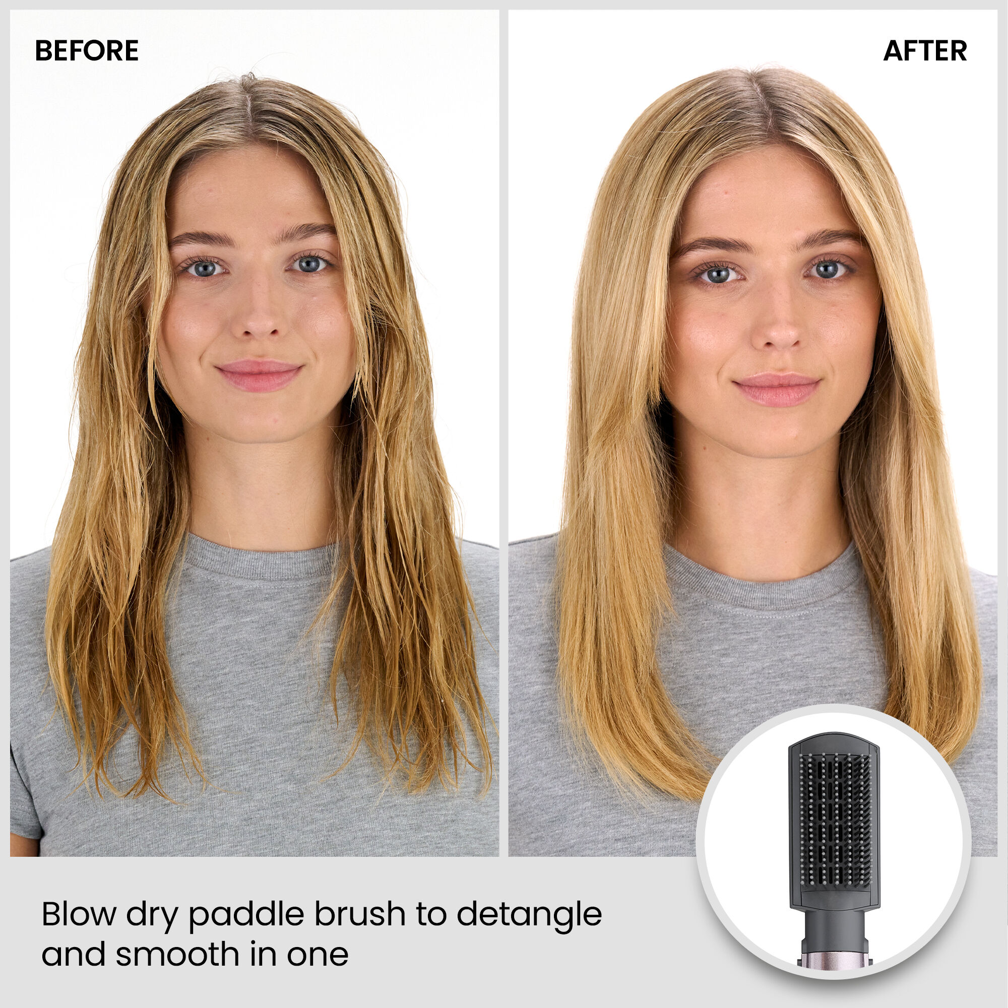 Before/After: Blow dry paddle bursh to detangle and smooth in one