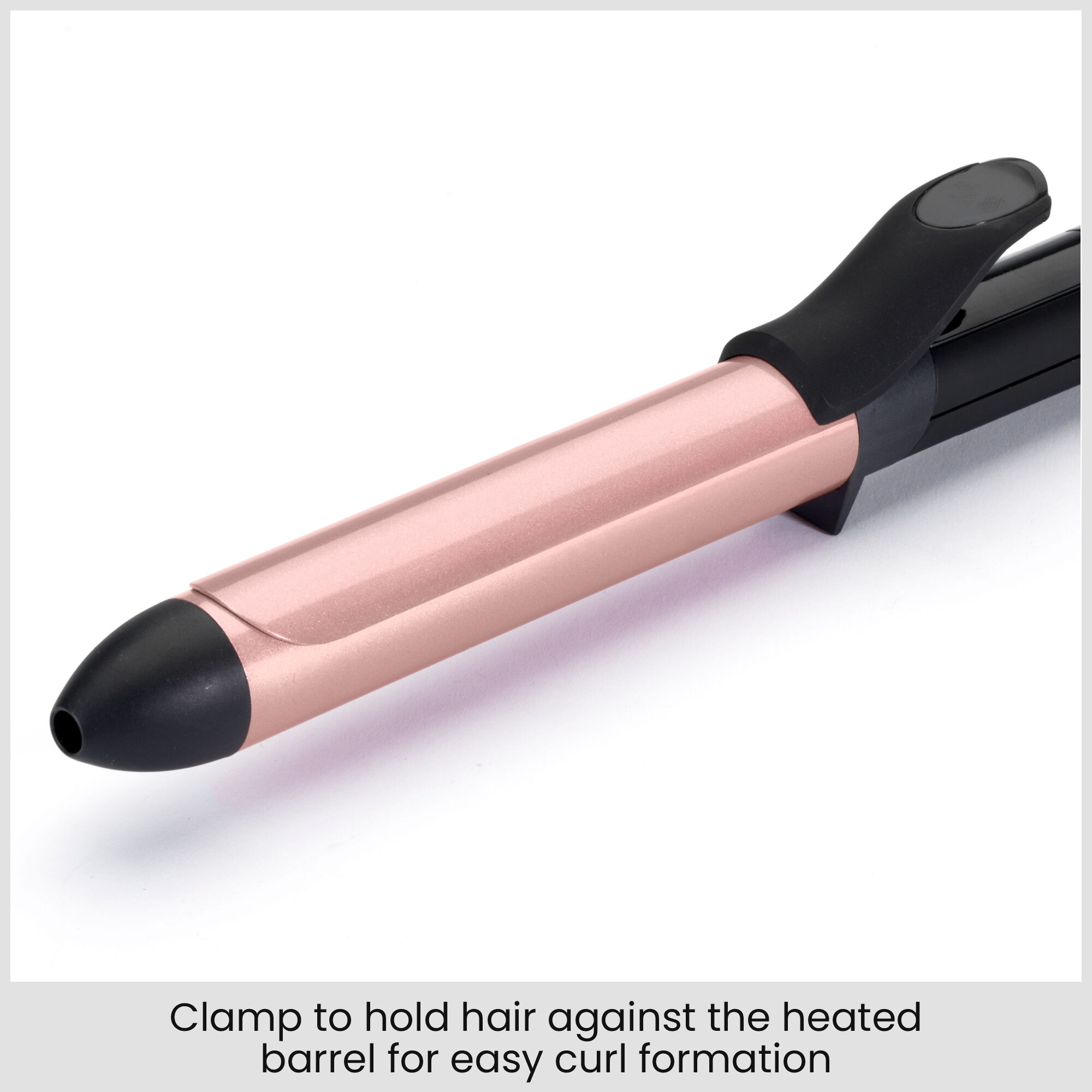 Clamp to hold hair against the heated barrel for easy curl formation