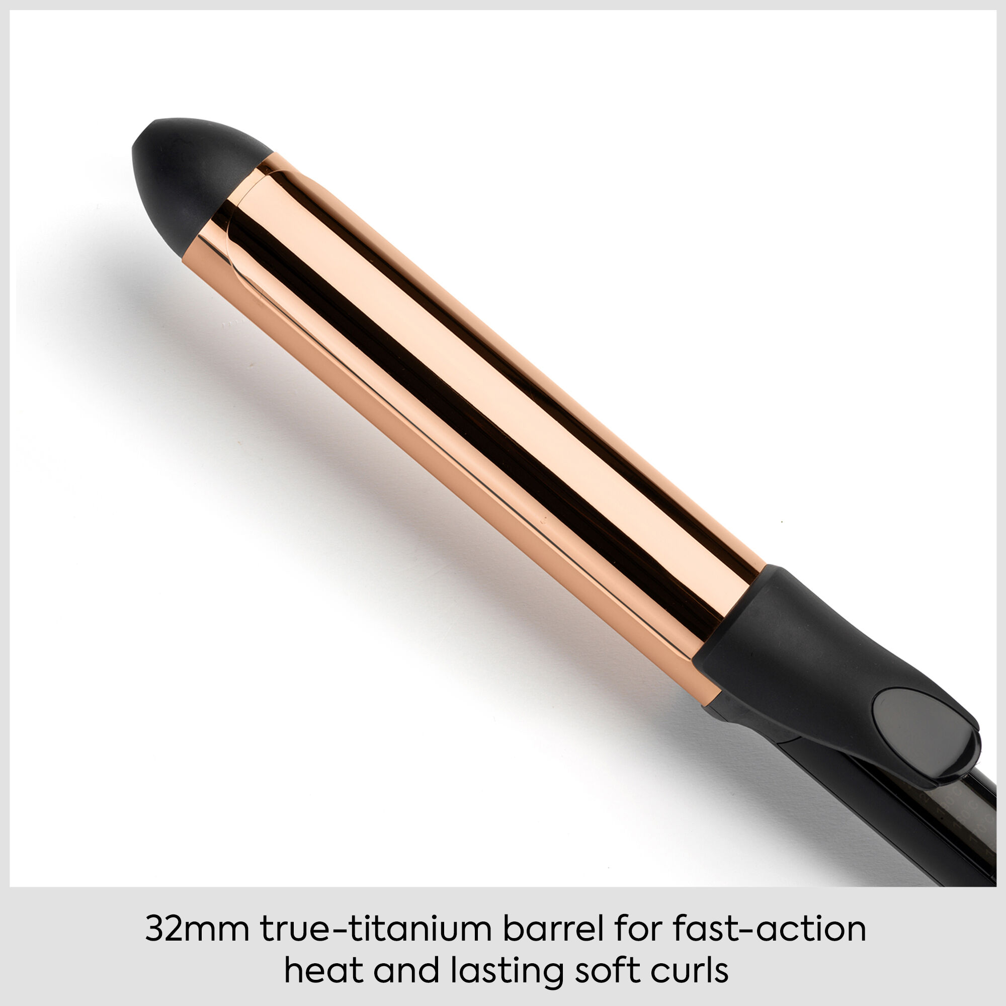 32mm true-titanium barrel for fast-action heat and lasting soft curls