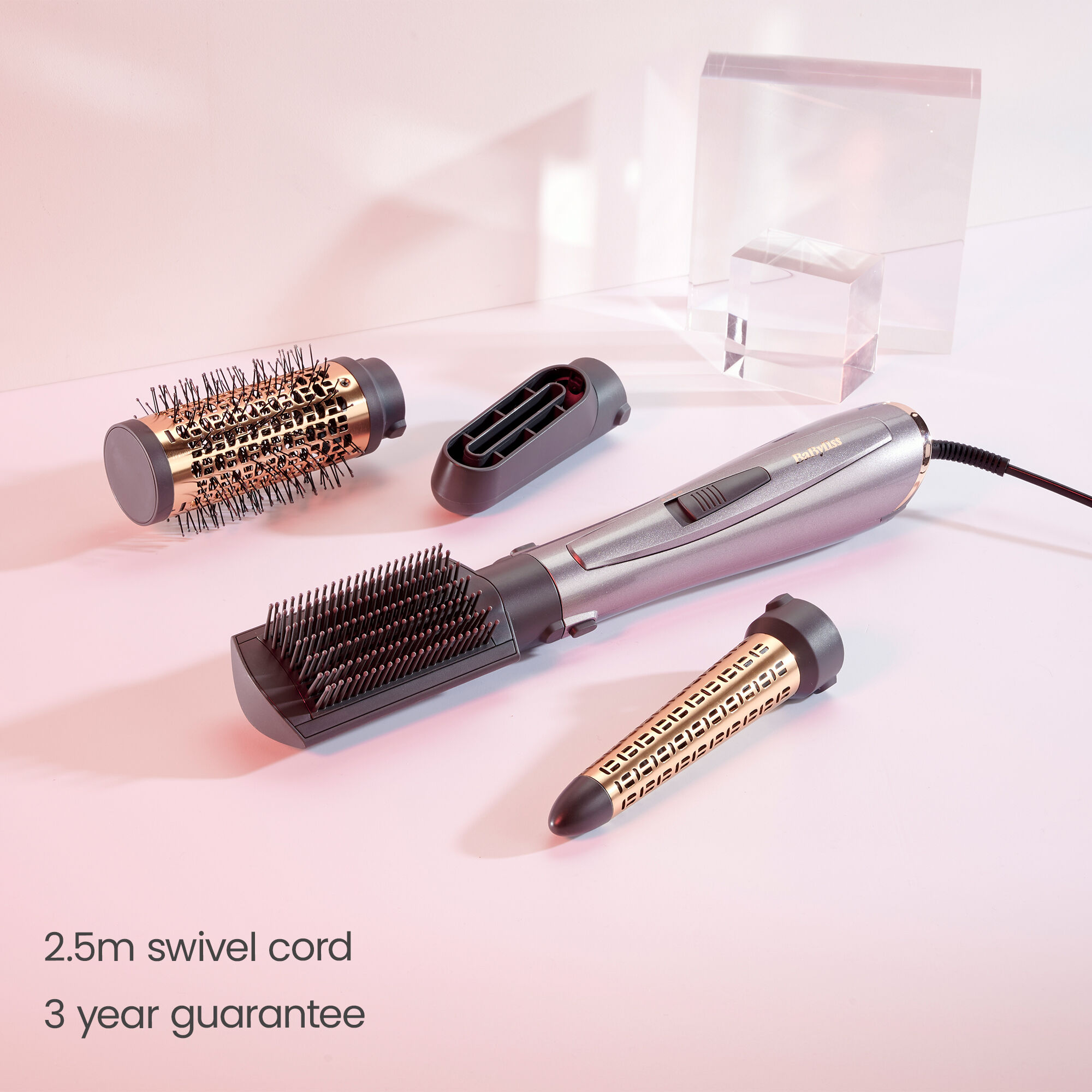2.5m swivel cord. 3 year guarantee.