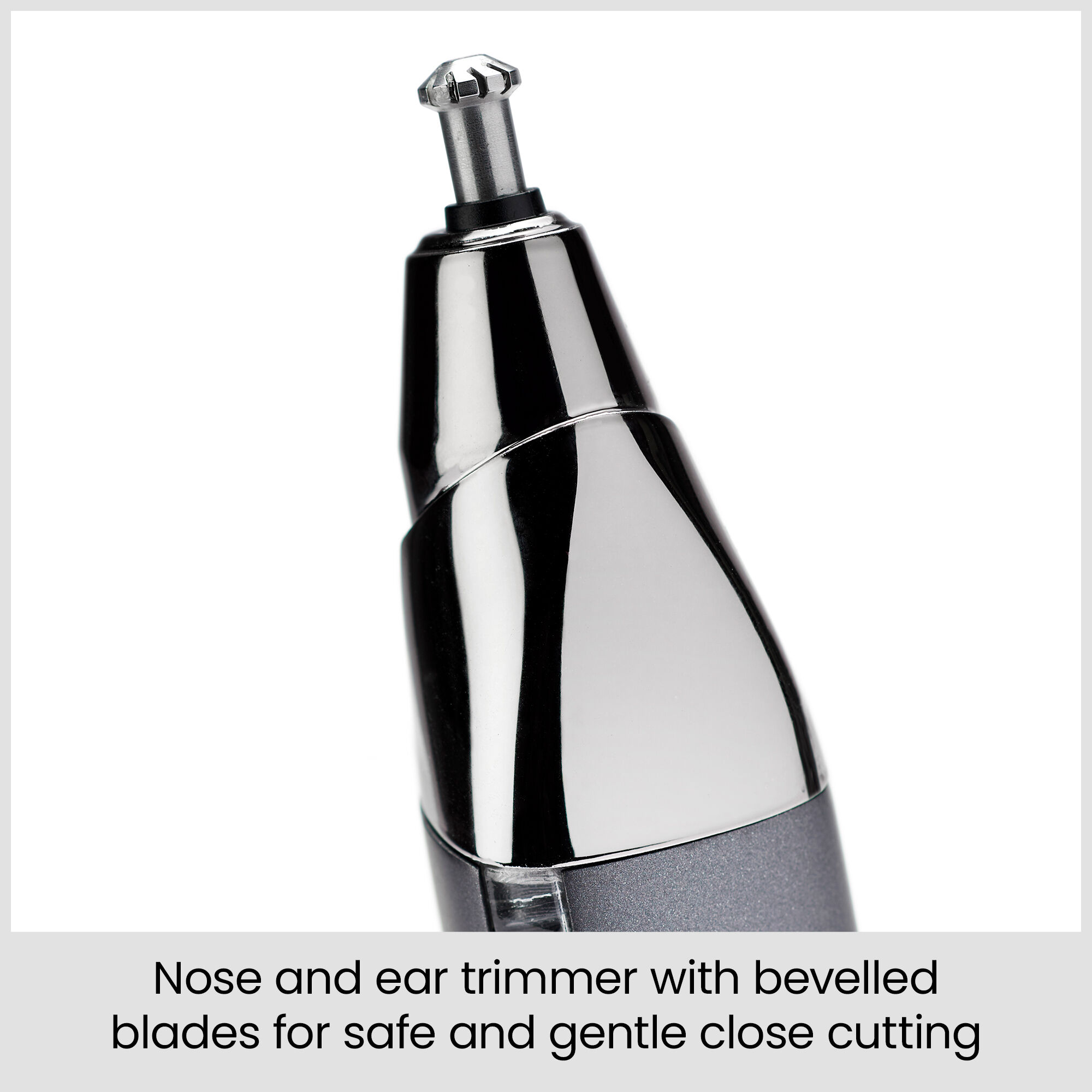 Nose & ear trimmer with bevelled blades for safe and gentle close cutting