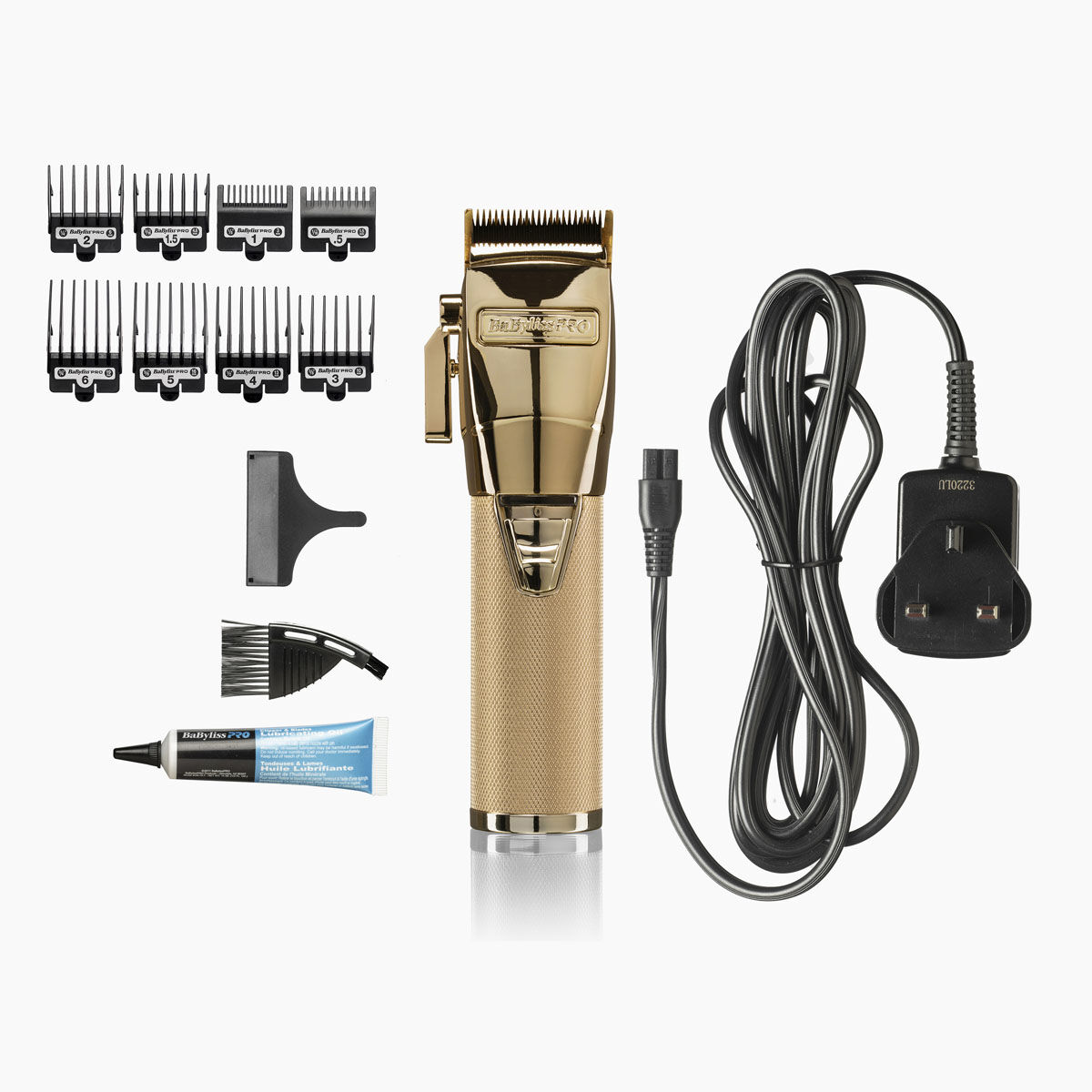 Cordless Gold Super Motor Clipper and accessories (comb guides, blade guard, brush, oil, adaptor)