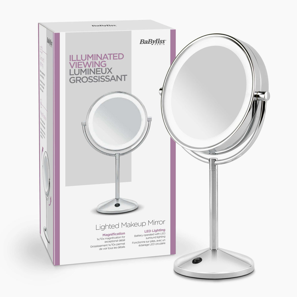 Afeitado o Viaje Espejo de Maquillaje de Doble Cara 5XLED rotación de 360 ° y con Pilas Portátil para Vanidad Salmue Espejo Maquillaje 